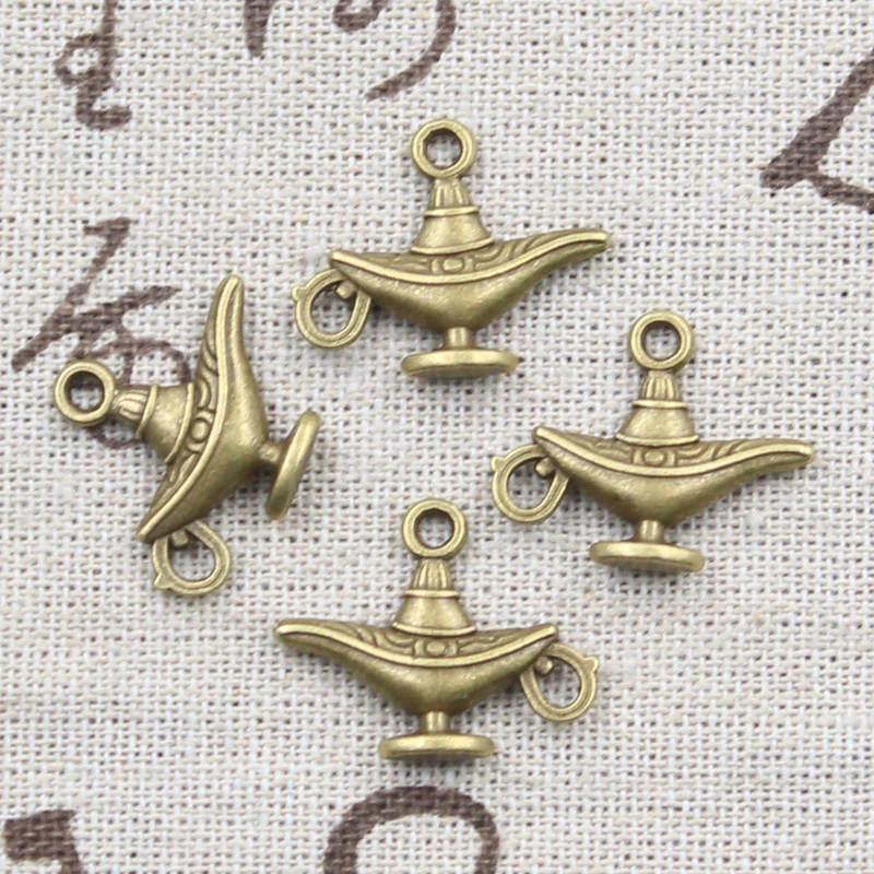 15pcs Charms Aladdin Magic Lamp Genie 22x18mm Antique Bronze Silver Color Pendants Making DIY Handmade Tibetan Jewelry