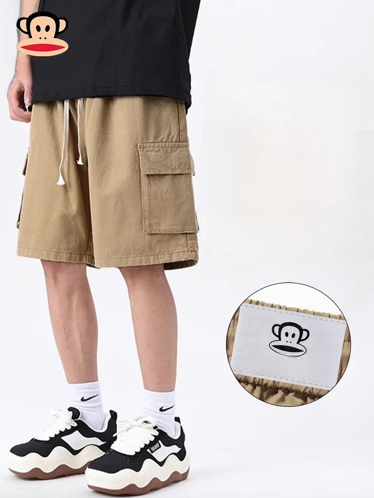 

PaulFrank Loose Fit Straight Leg Workwear orts Men's Summer Vintage Multi ket Casual Five-Quarter Length Trousers