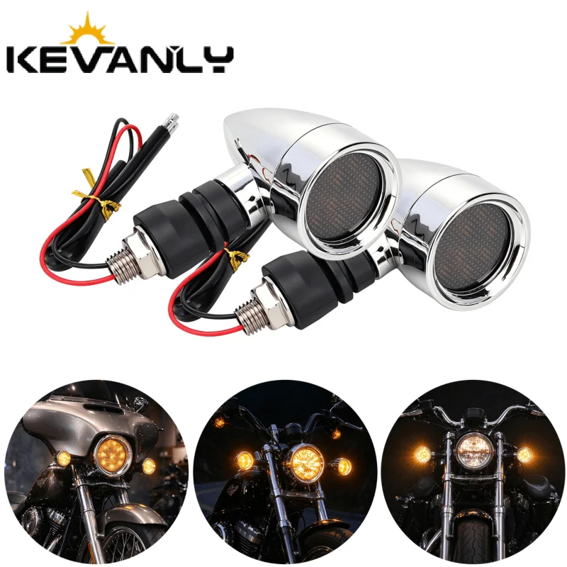 1pair Universal Motorcycle 12V Amber Mesh Lens Bullet Style LED Turn Signal Brake Light Driving Light Tail Light Indicator Light