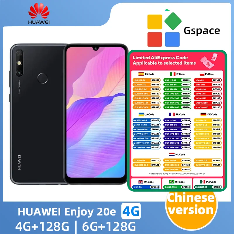 HUAWEI Enjoy 20e 4g Smartphone MediaTek Helio P35 6.3inch Screen 128G Rom 13MP Camera 5010W Charge Android Original Used Phone