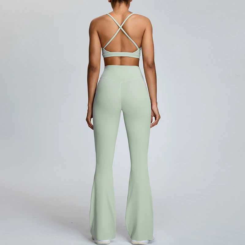 2 Pieces Women Clothes Yoga Set Workout Tracksuit Sportswear Gym Clothing High Waist Bell Bottoms Fitness Leggings Sports Suits