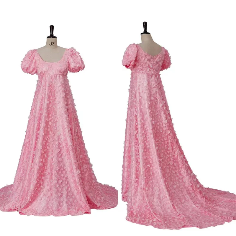 Daphne Cosplay Costume  Victorian Pink Lace High Waistline Regency  Tea Party Dress for Women