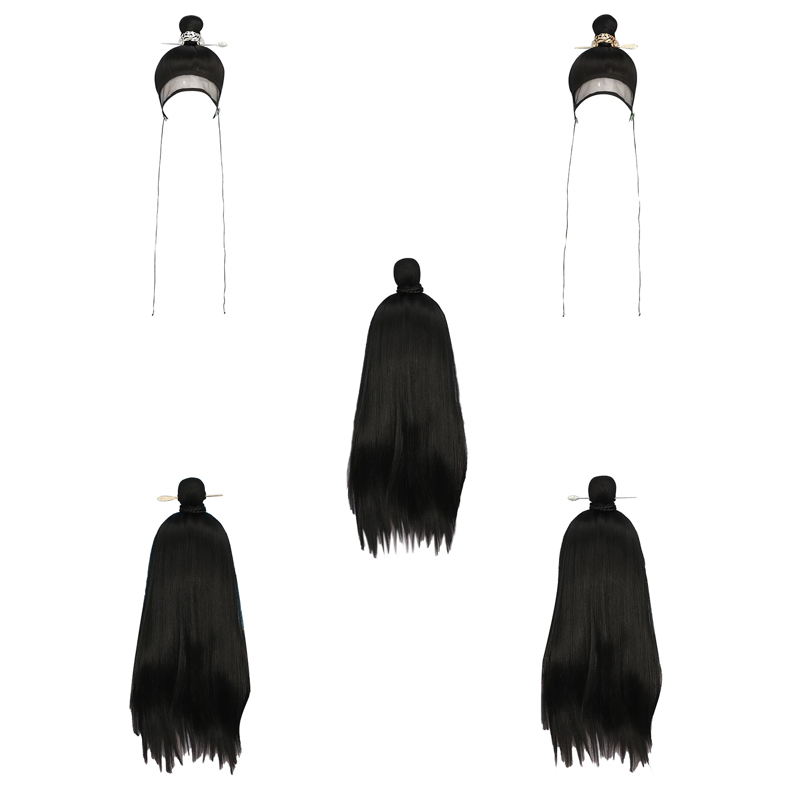 Parrucca unisex per bambini con fascia cinese antica, copricapo in stile tradizionale con forcina per giochi di ruolo cosplay