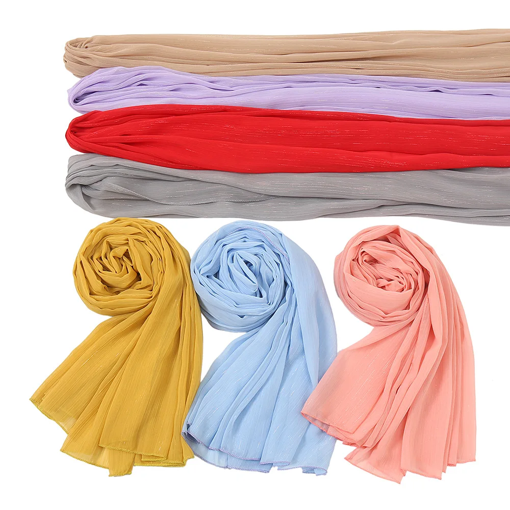 Écharpe en mousseline de soie pour femme, châle froissé scintillant, hijab musulman, écharpe de sauna, bandeau de sauna, bandanas ronds