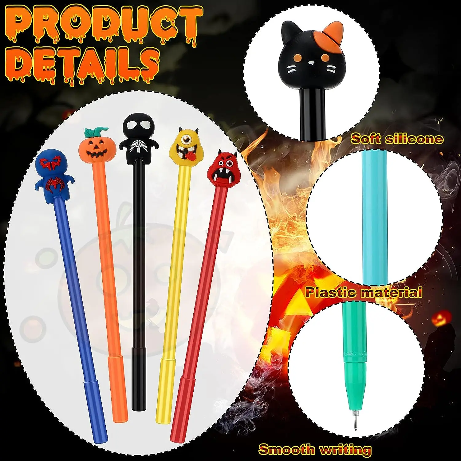 150 Pcs Gel Pens Set 0.5 Mm Cute Cartoon Black Ghost Ballpoint Pens Pumpkin Cat Student Halloween Theme Party Supplies