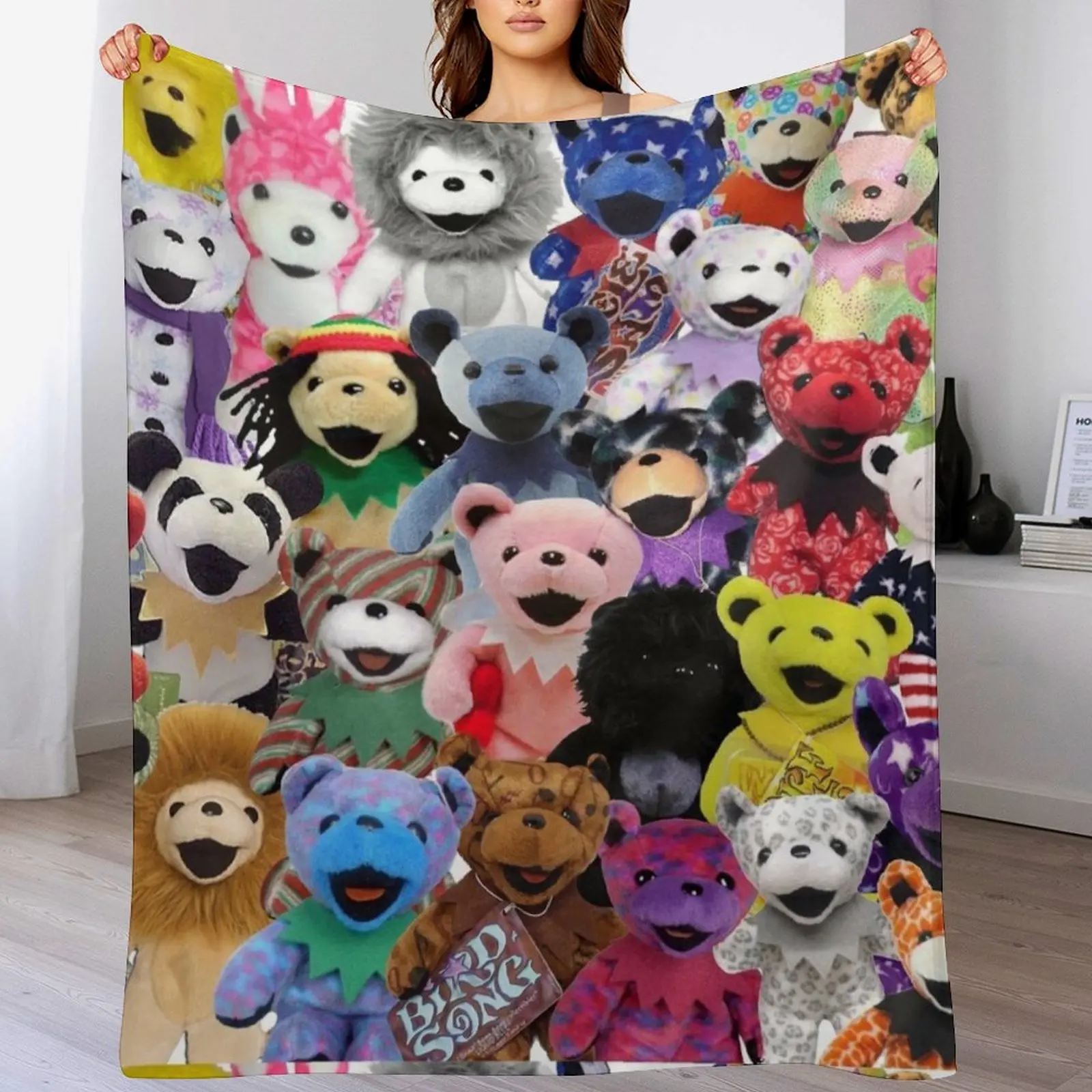 GD Plush Bears Collage Throw Blanket Multi-Purpose Flannel Fabric Luxury Brand Luxury Blankets