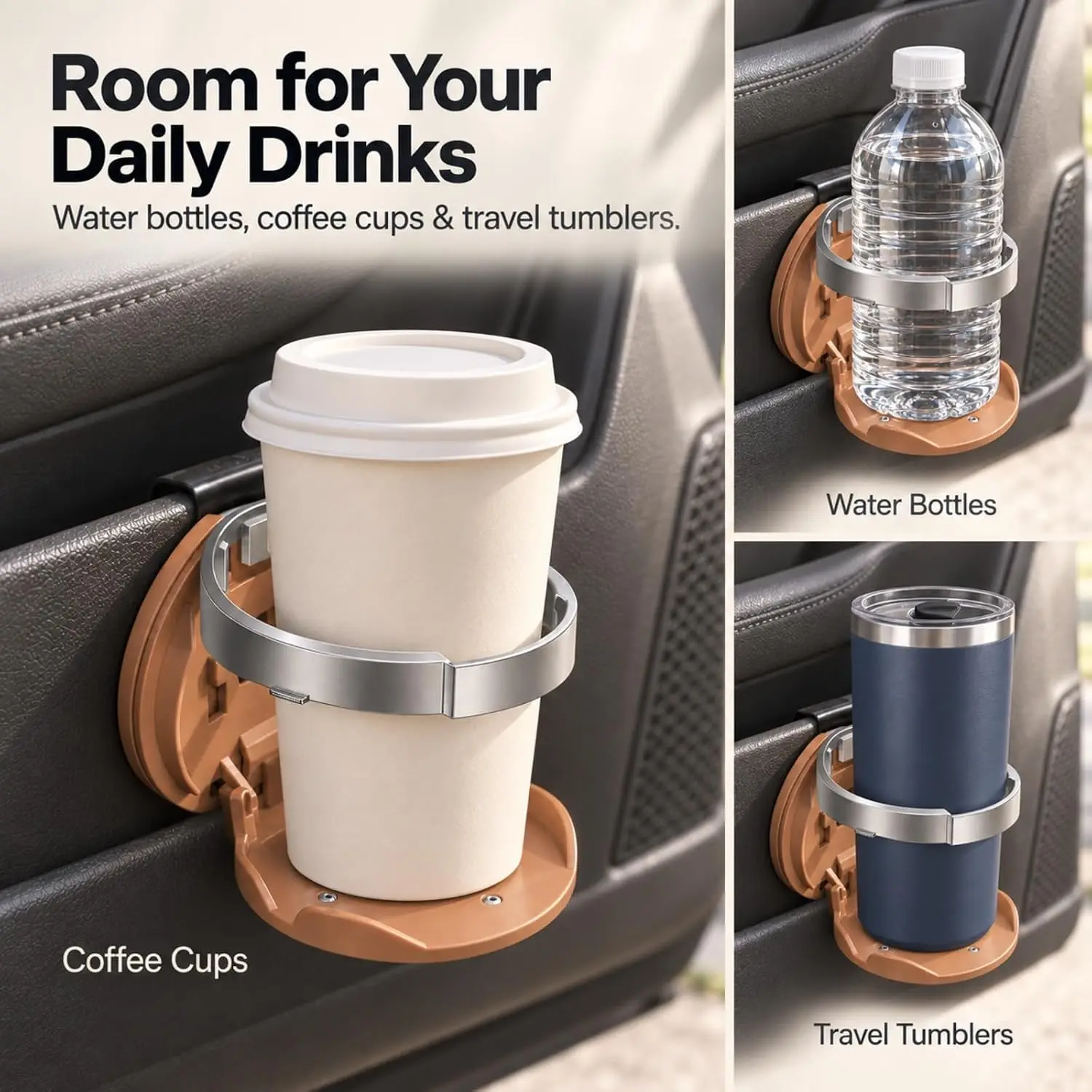 Faltbarer Getränkehalter für Autotüren, Clip-On-Getränke- und Handyhalter für Autos, Aufbewahrungsregal für Kaffee- und Wasserbecher, Flaschenorganizer – Detail 4