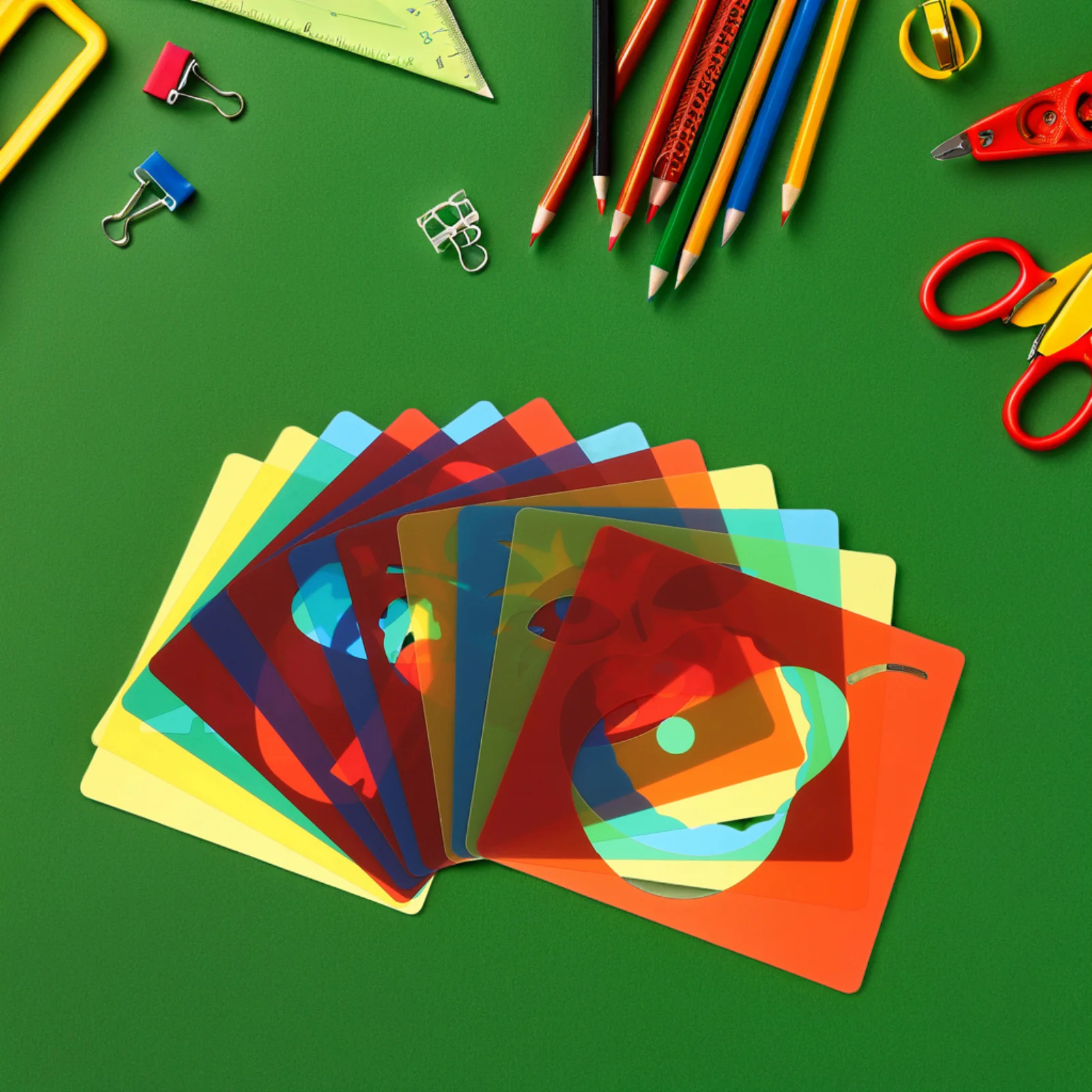 12 pcs Drawing Templates Plastic Stencils Fruits Diy Craft Geometric Shapes Kids Educational Tools Safe Material