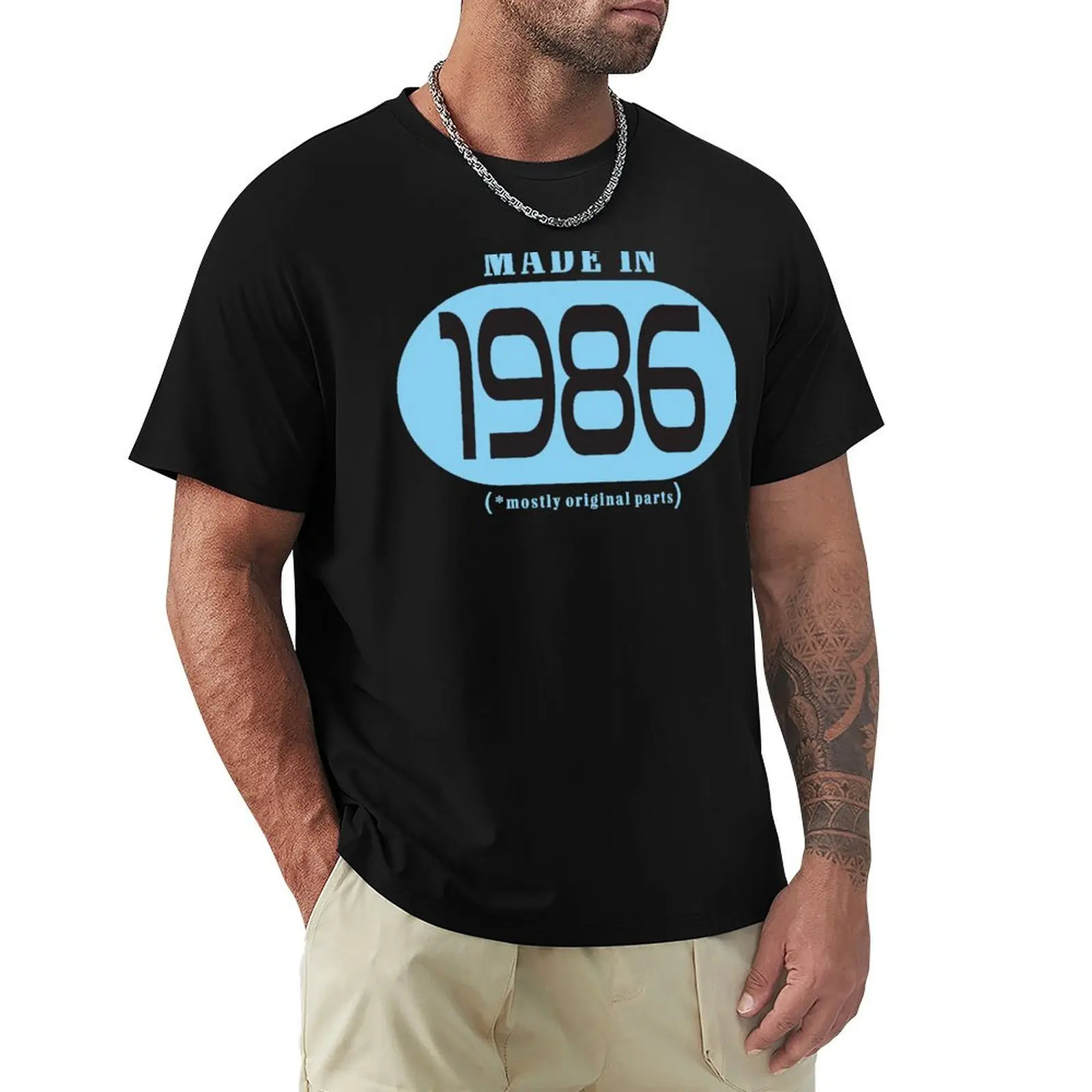 1986 - Cumpleaños/Año - Camiseta Blk/Blu Ligera Informal de Verano