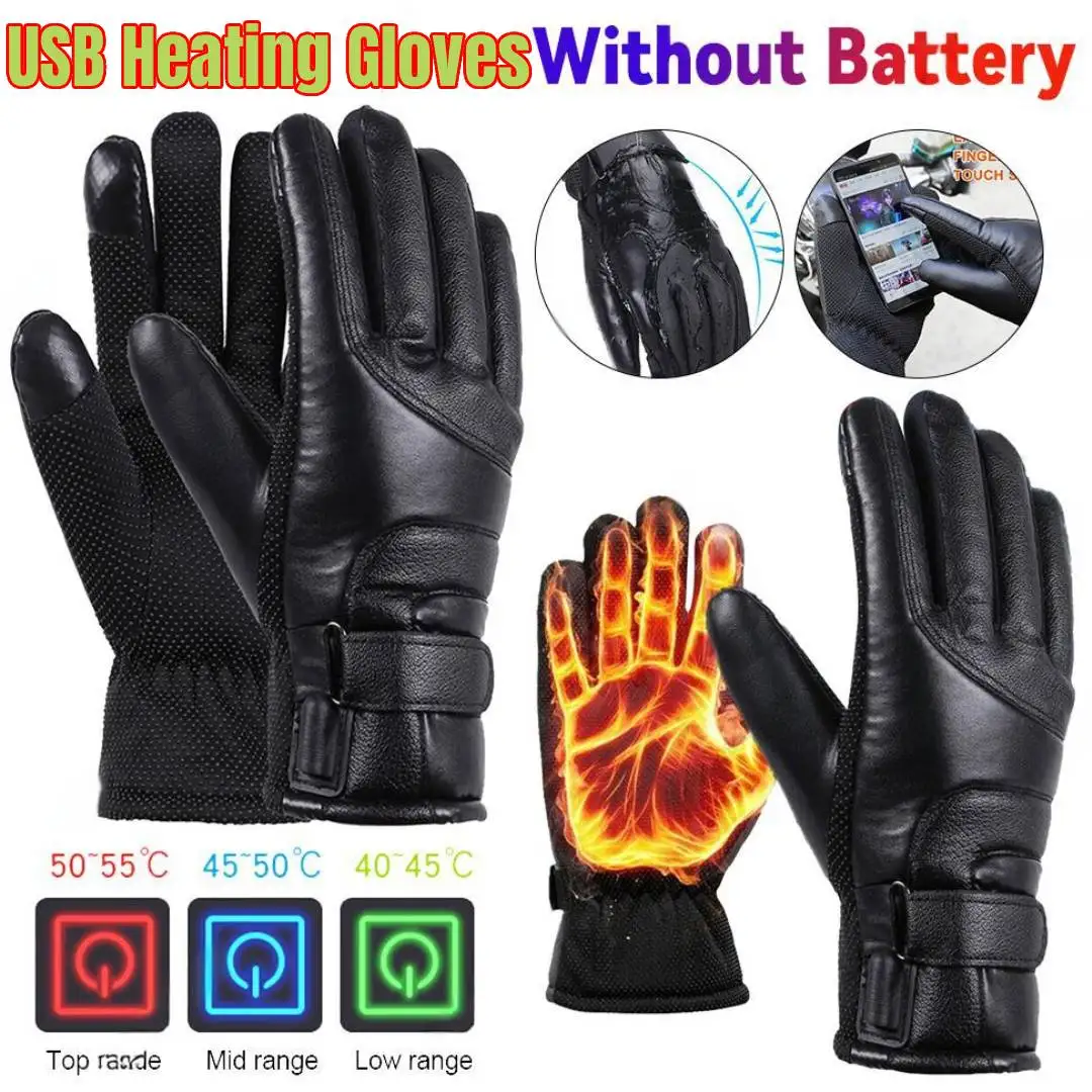 Guantes calefactables eléctricos de invierno para hombre y mujer, recargables por USB, autocalentables para motocicleta, esquí, escalada, senderismo, calentador de manos