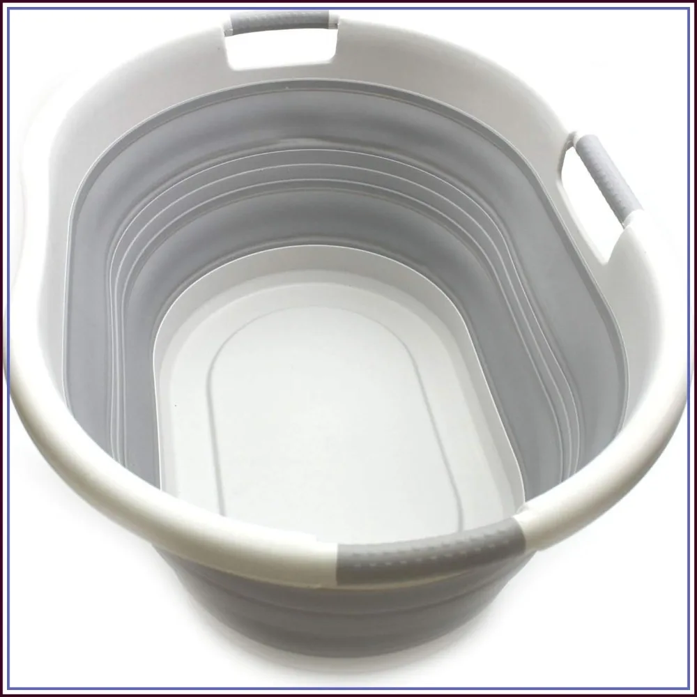 

57L Collapsible 3-Handled Laundry Basket, Portable Oval Tub, Space-Saving Hamper, Water Capacity 44L