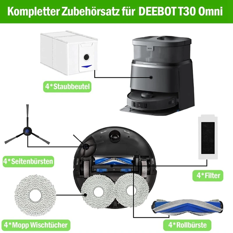 Do odkurzacza robota Ecovacs Deebot T30 Pro Omni/T30 Omni Główna szczotka boczna Filtr Hepa Ściereczka do mopa Worek na kurz Akcesoria