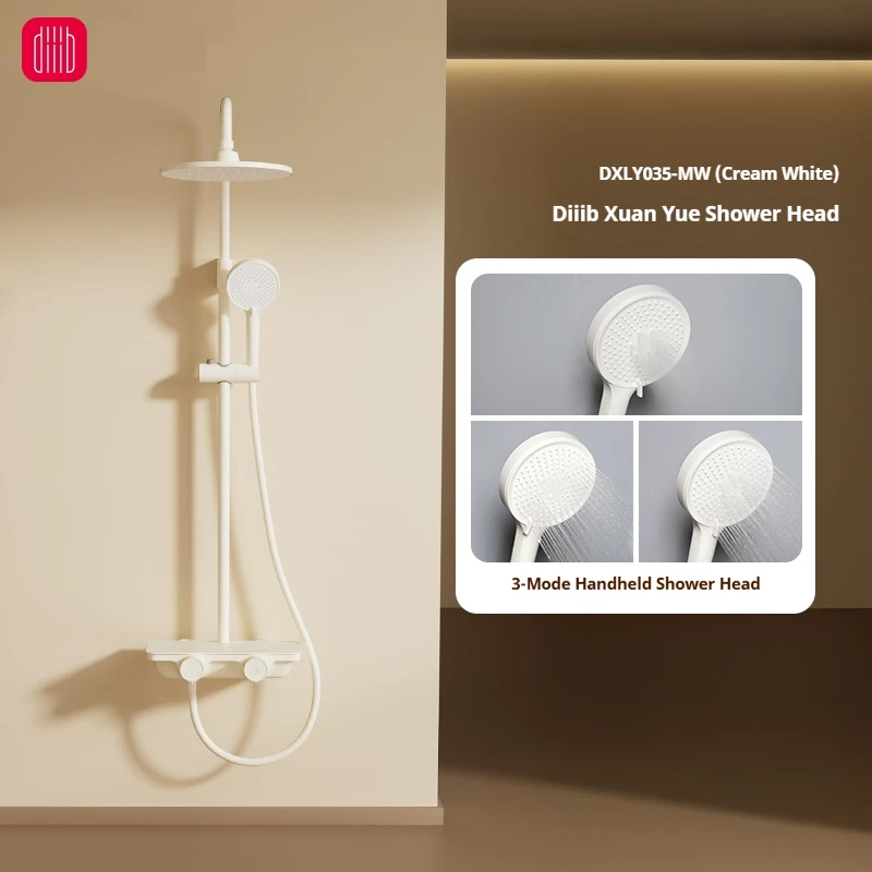 Diiib Milk White/Gun Gray Bathroom Shower System Set Large Storage Rack Faucet Mixer Bath Tap Hot Cold Water Smart Cold Start
