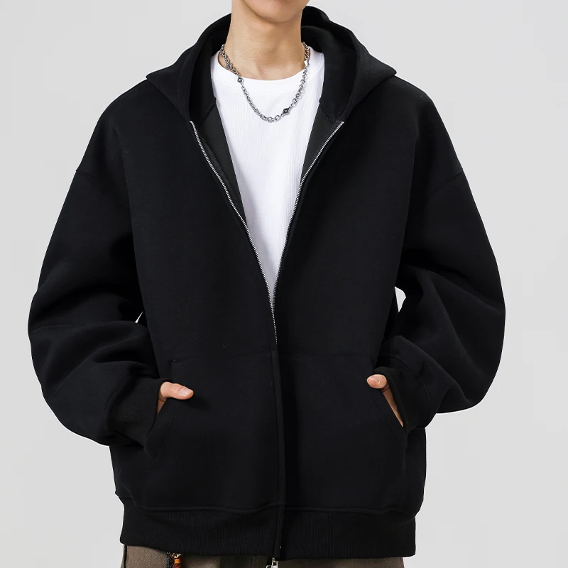 الرجال سستة هوديس الخريف الشتاء الرجال طويلة الأكمام مقنعين البلوز أزياء الذكور عارضة الزي ملابس رياضية فضفاضة تناسب هوديي #1