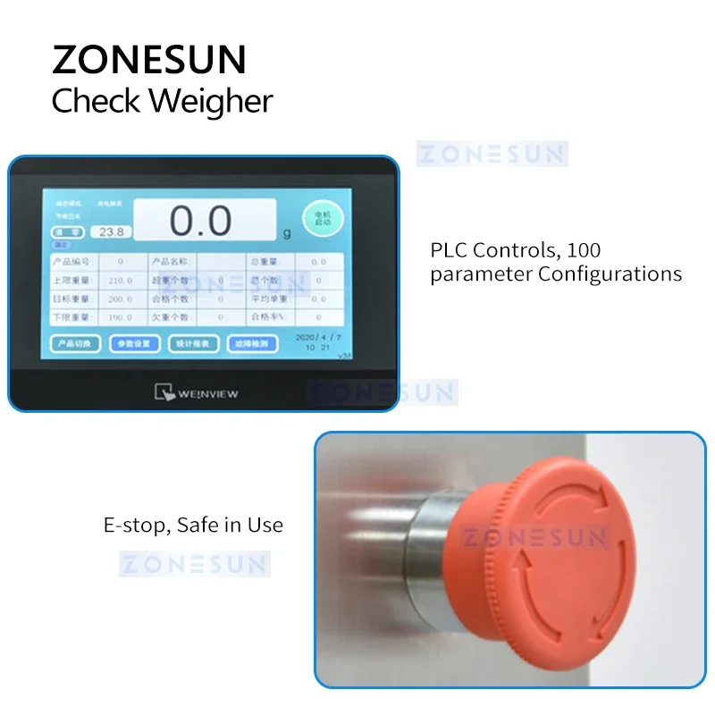 ZONESUN Industrial Multistage Checkweigher Machine Inline Checkweigher Automatic Weighers for Food Packgaing ZS-CWFD