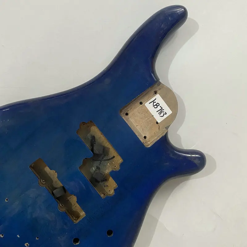 kB783 Transparent Blue Color Custom Bass Body in Solid Wood Replace and DIY Surface Damages and Dirty PJB Active Pickups