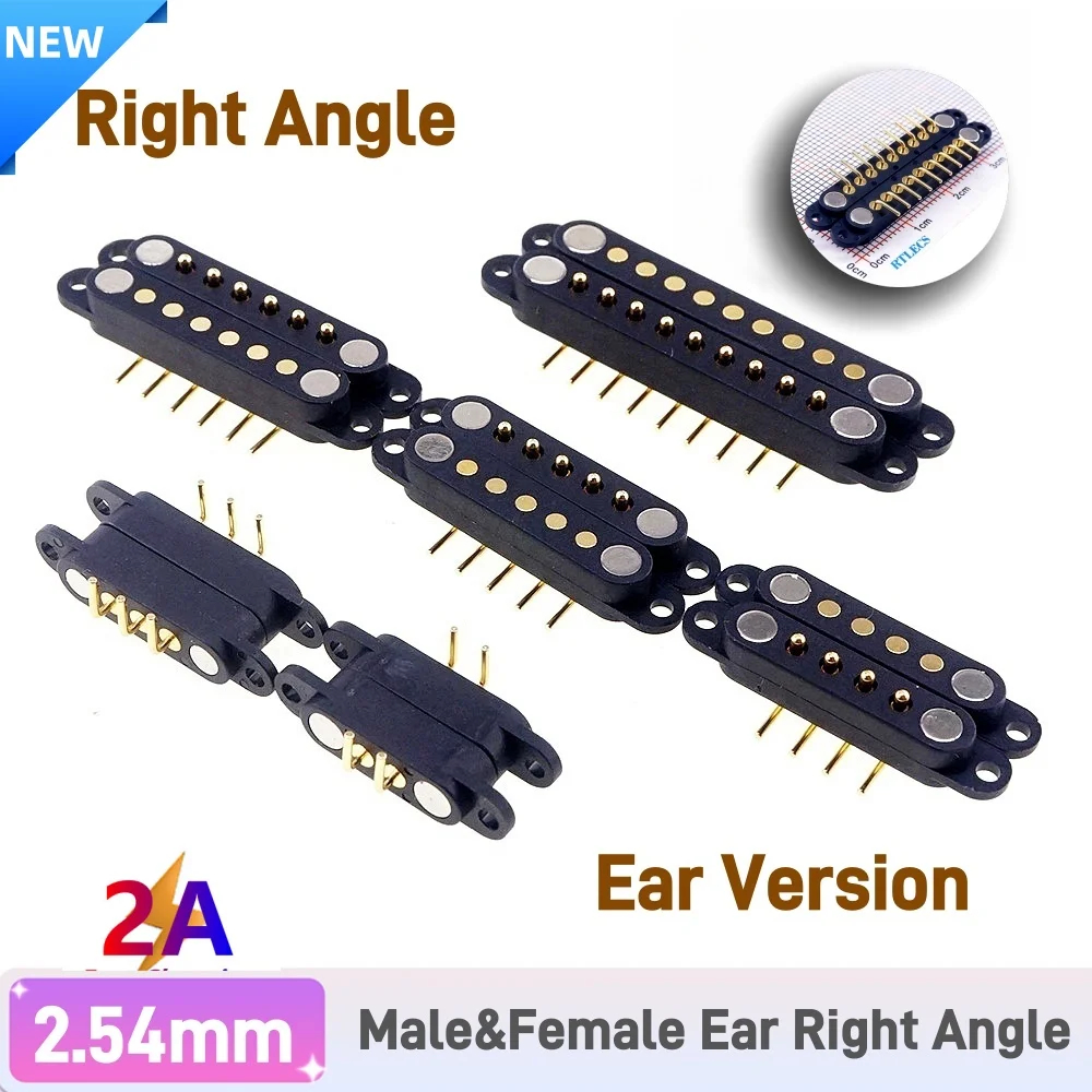 1 Set Magnetic Pogo Pin Connector 2 3 4 5 6 7 8 9 10P Pogopin Male Female 2.54 MM Spring Loaded DC Magnet Connector Angled Bent