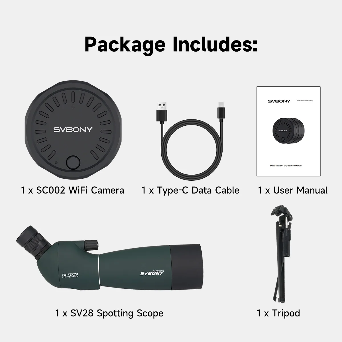 Svbony SC002 WiFi-camera, digiscoping-camera compatibel met SV28 SV41 Pro Spotting Scope SV202 verrekijker voor vogels kijken