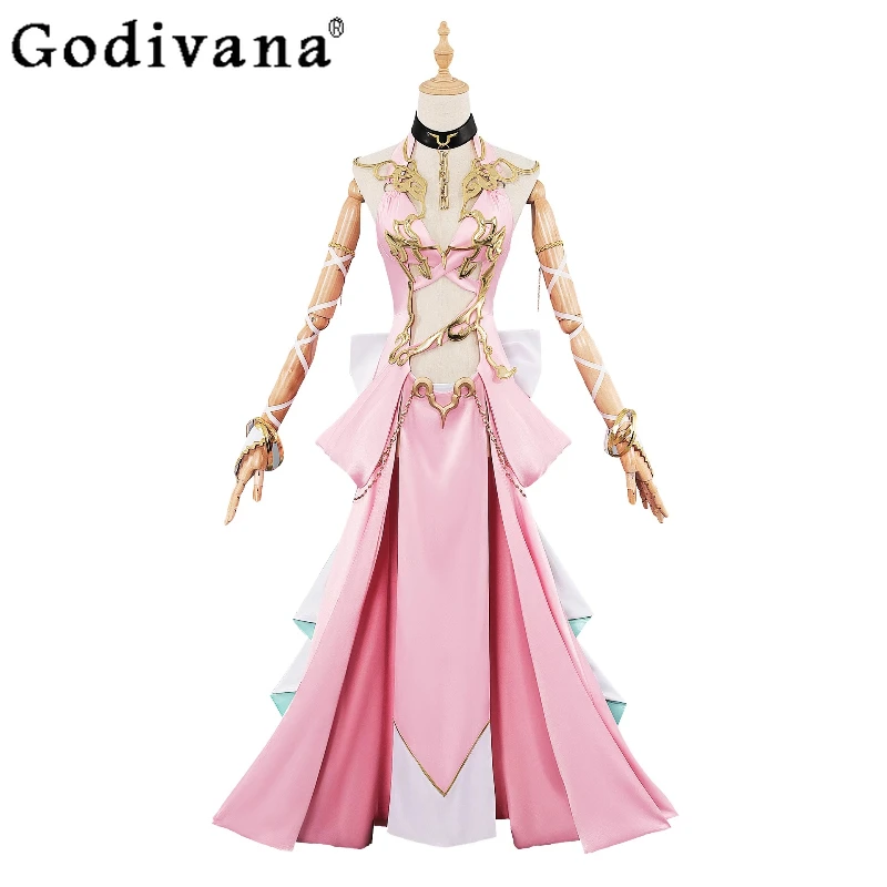 CC Lost Story Cosplay Costume for Women Uniform Female Halloween Party Role Play Girls Cos Pink Long Party Dress Suits