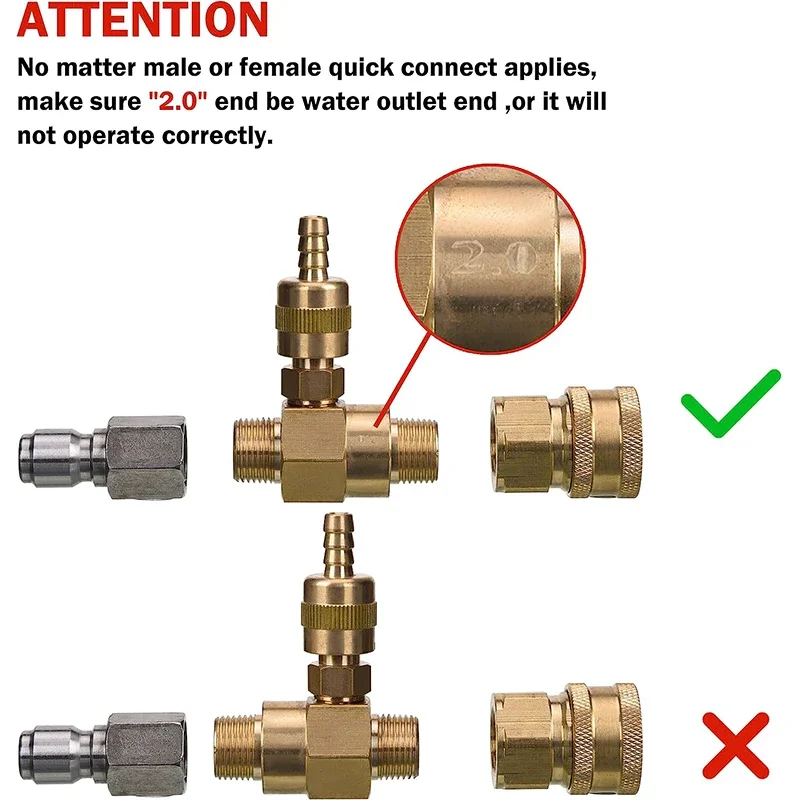 Adjustable Chemical Injector Kit for Pressure Washer Soap Injector 3/8 Inch Quick Connector With 10' Tube Nozzle Brass Stainless