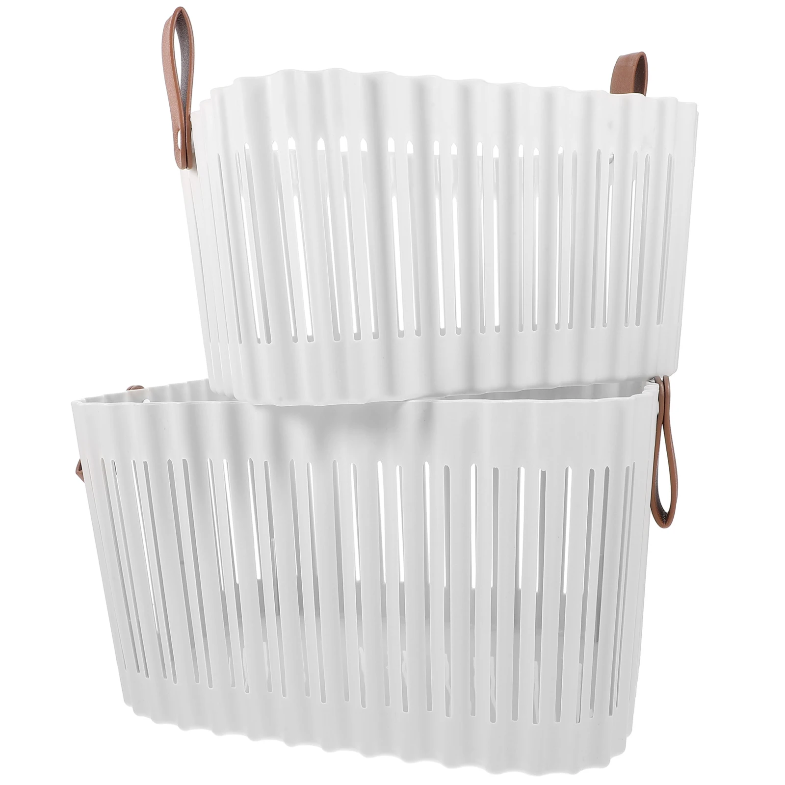 

2pcs Reusable Storage Baskets With Handles Large Capacity Laundry Hamper Hollow Design Bathroom Bedroom Clothes Basket Portable