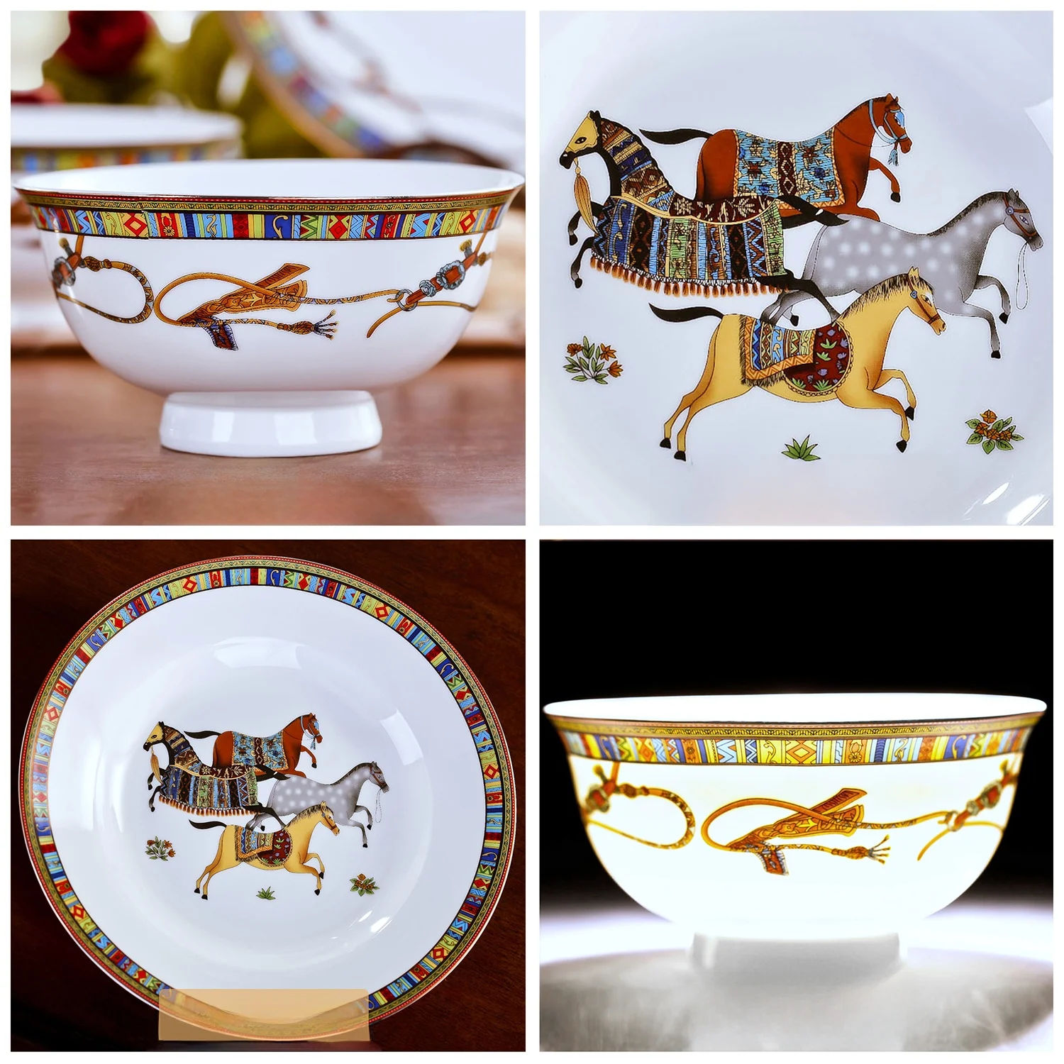 طقم أطباق من الخزف الصيني على الطراز الصيني، أدوات مائدة سيراميك، قطعة واحدة قابلة للتركيب بحرية، وعاء حساء من البورسلين مع ح... #2