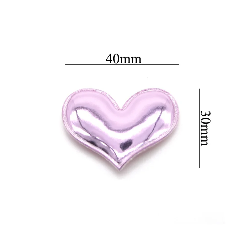 40Pcs/lot 40*30mm Shiny PU Heart Shape Padded Felt Appliques for Decor DIY Headband Giftbox Cake Topper Hair Accessories