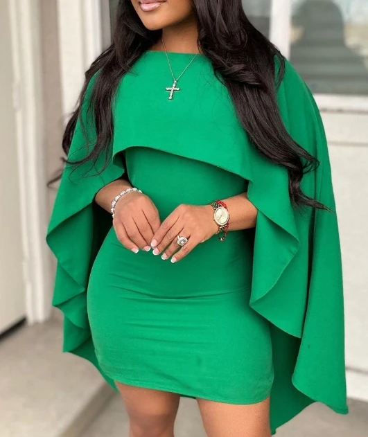 Women's sexy and elegant dress 2024 summer new casual green shawl tight buttocks hugging skirt wrapped buttocks