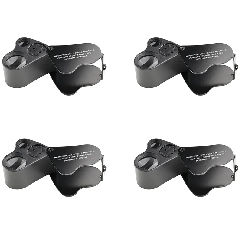 

CYL-LED Loupe,30X 60X Illuminated Jewelers Loupe,Foldable Metal Jewelry Eye Loop Magnifier,For Coins Stamps Watches 4Pcs