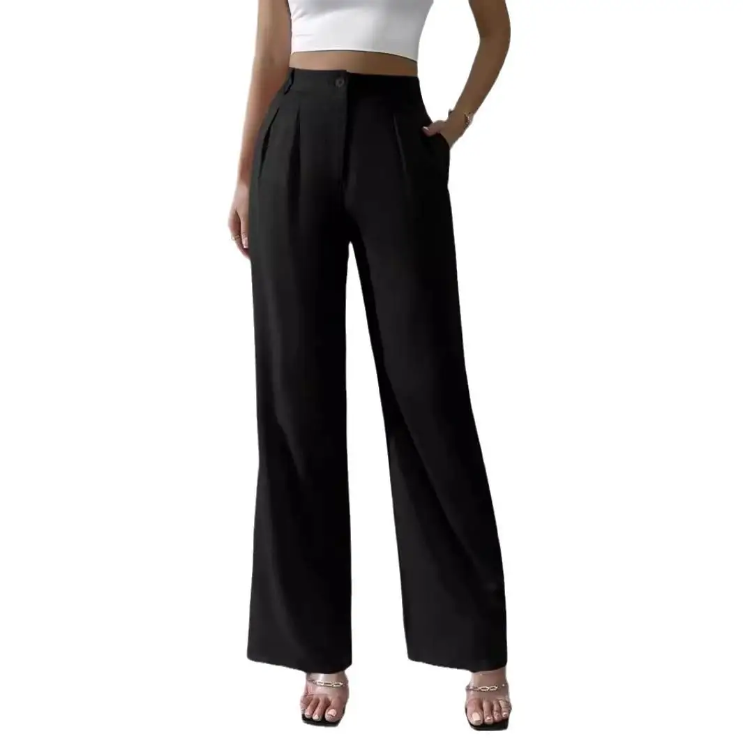 Elegant Pure Color High Waist Wide Leg Pants Straight Cut Suit Trousers Women's Fashionable Draping Long Formal Trousers