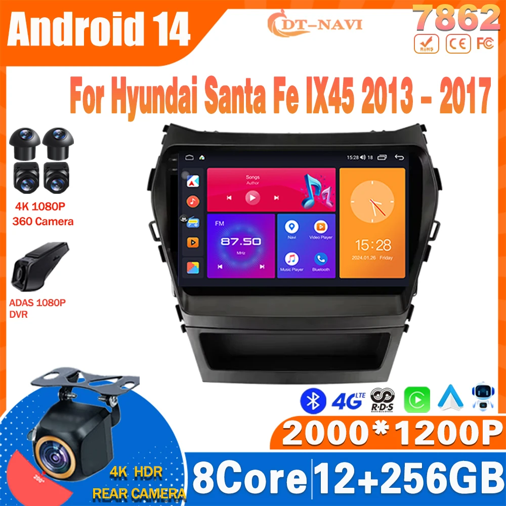 

Android 14 Car Radio For Hyundai Santa Fe 3 2013 - 2017 Multimidia Video Player Navigation GPS Carplay Stereo NO 2Din Head Unit