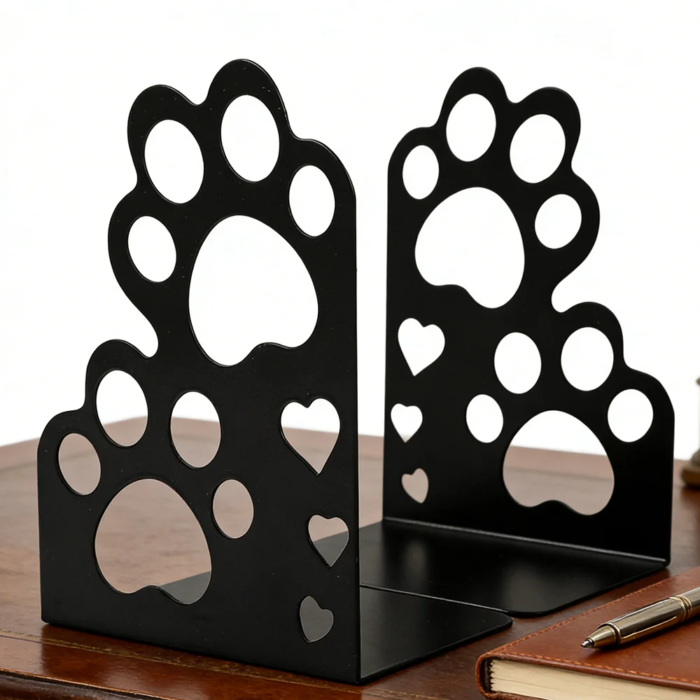 Modern and fashionable cat themed colorful desktop book stand/bookshelf - cute cartoon cat and cat paw hollow design.