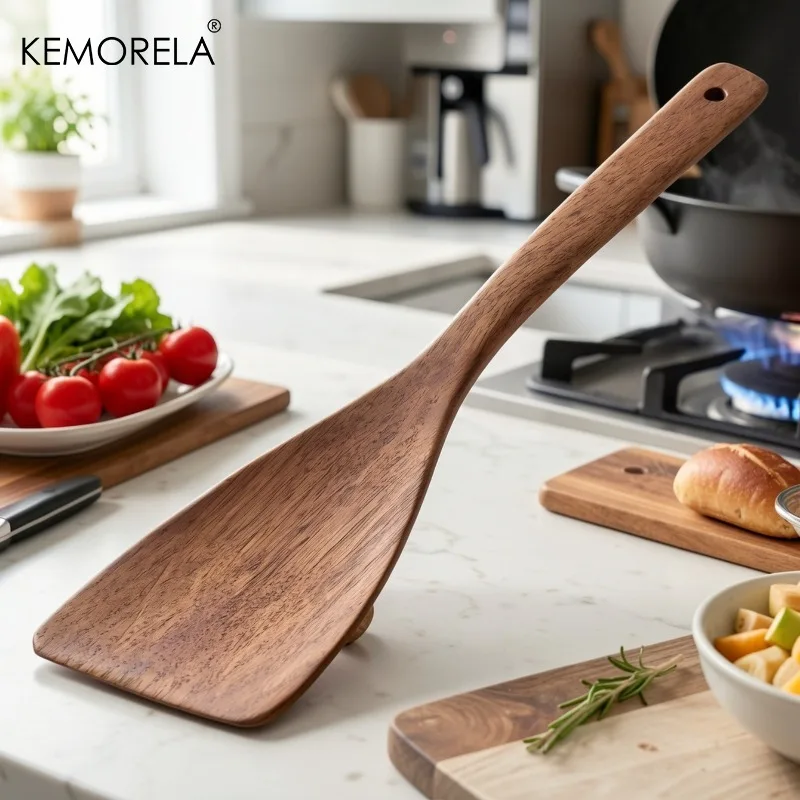 1PCS Wooden Non-Stick Cooking Shovel High-Temperature Resistant Suitable for Cooking, BBQ And Baking, Durable And Easy to Clean
