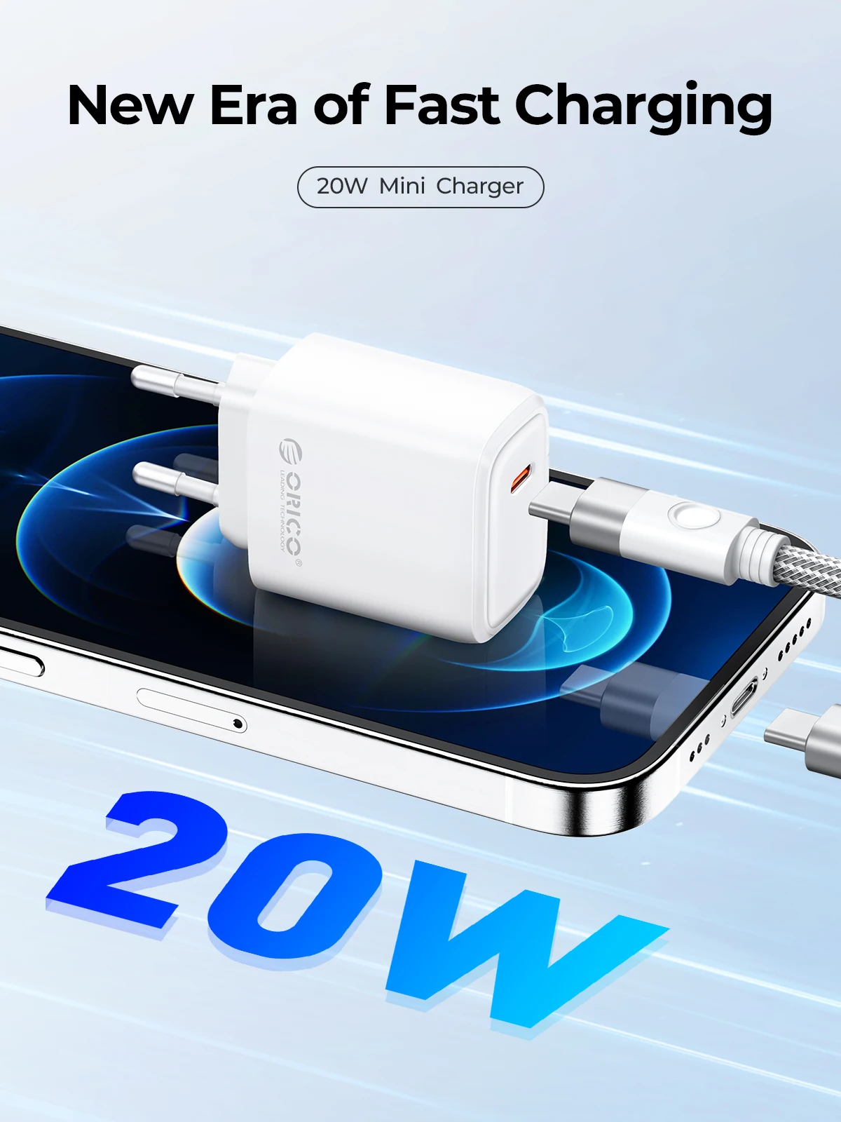 ORICO-Portable USB C Charger Type C Support PD Fast Charging For IPhone 15 14 13 12 11 Pro Max 8 Plus 20W