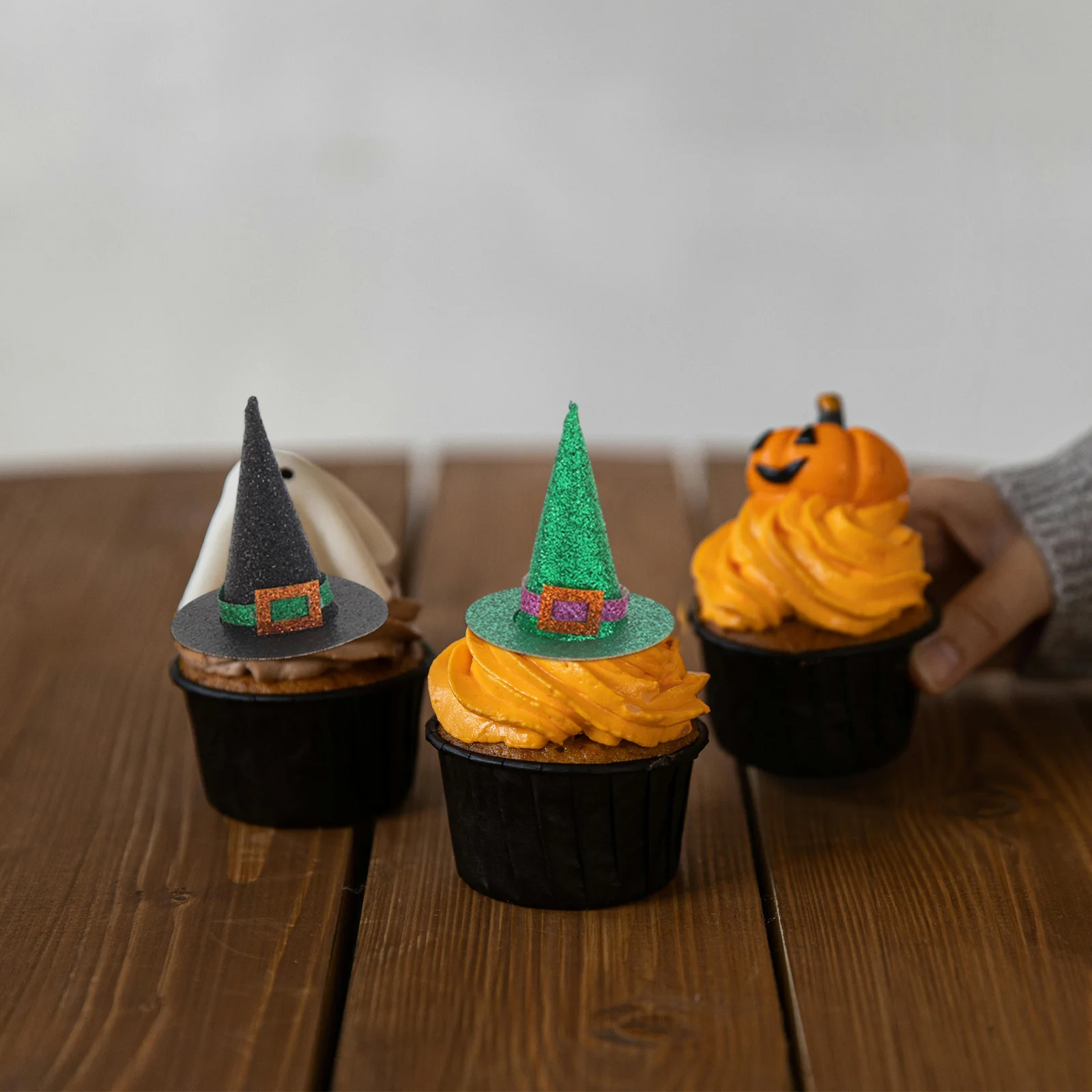

24 Pcs Halloween Party Decorations Glitter Witch Hat Cupcake Toppers Mini Cake Decorations for Dessert Candy Boxes Birthday