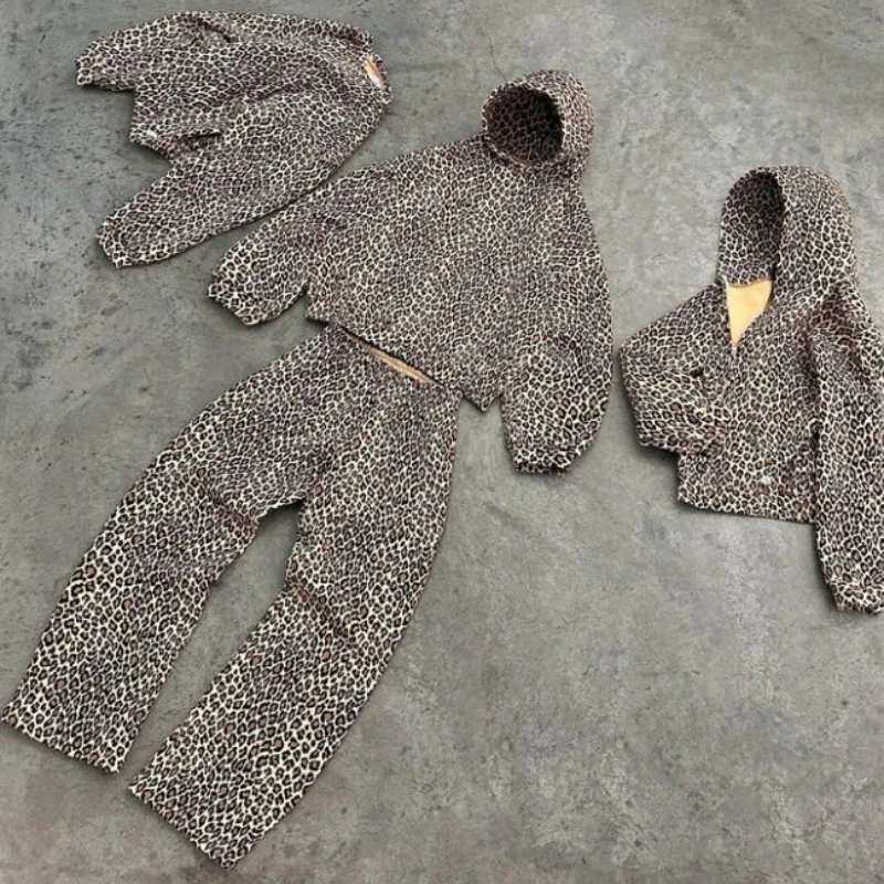 2025 New Vintage Leopard Hoodies Women Y2k Oversized Animal Print Hooded Sweatshirts Pullovers Retro Hip Hop Streetwear hoodie