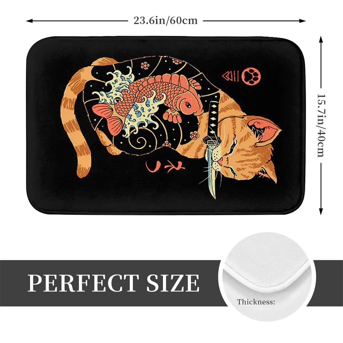 Catana Cats Retro Samurai Yakuza Holder Anti-slip Doormat Floor Mat Washable Carpet Rug for Kitchen Entrance Home Living room