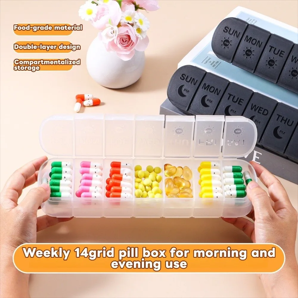 14 Grid Weekly Pillbox Tablet Holder Double-Layer 7 Days Vitamin Pill Case with Compartments Pill Dispenser Pill Storage Box