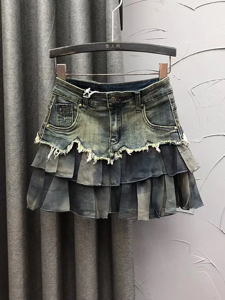 

Women Patchwork A-line Denim Skirt Vintage Aesthetic Y2k Mini Jean Skirt Harajuku Korean Cowboy Skirts 2000s Clothes Summer 2024