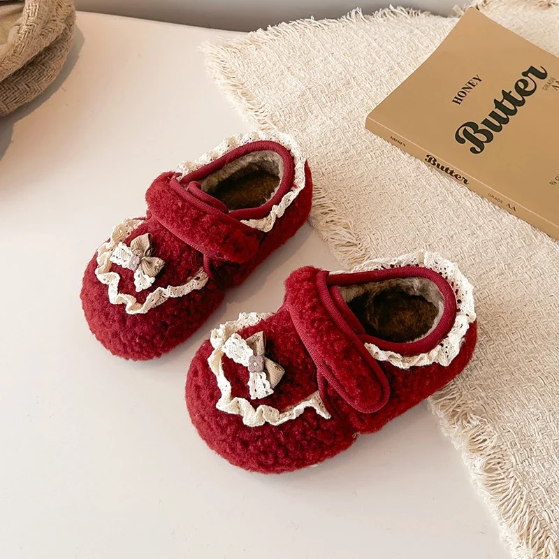 الفتيات حذاء كاجوال الجلد المدبوغ الدافئة الأميرة نمط الاطفال حذاء مسطح الحلو الدانتيل 2025 شتاء جديد الأطفال الحلو أحذية أنيقة أصابع مستديرة #3