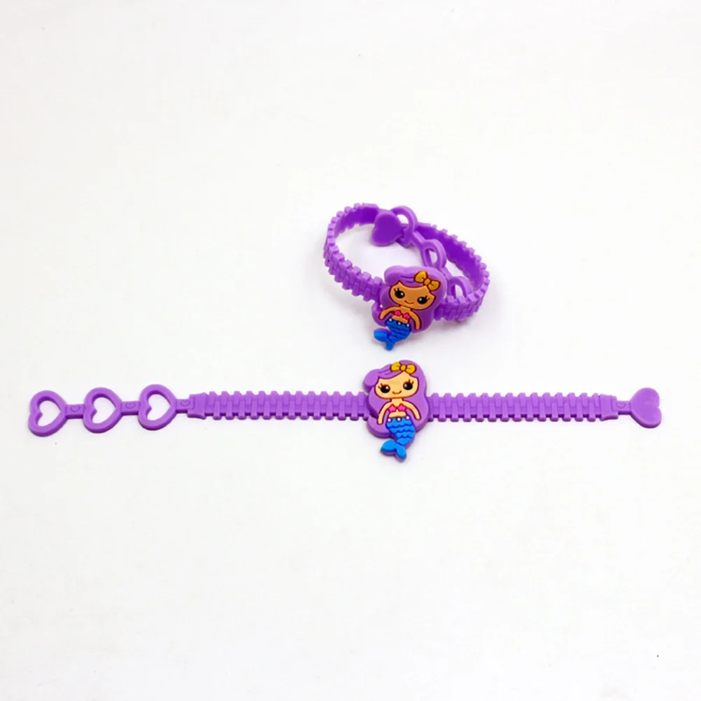 

10pcs Mermaid Bracelet Set Adjustable Pvc Wristbands Random Color Pattern For Kids Mermaid Party Supplies Birthday Favors