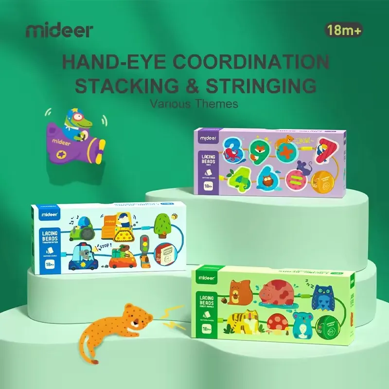 

Mideer Wood Lacing Beads Forest Animals Transportation Math Educational Toy Cognition Stcking Building Blocks For Kids Baby 18M+