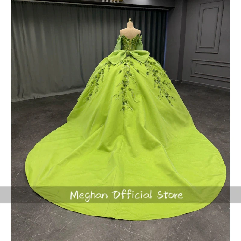 Green Quinceanera Dresses Ball Gown Off The Shoulder Appliques Beaded Sweet 16 Dresses 15 Años Mexican Customized 3