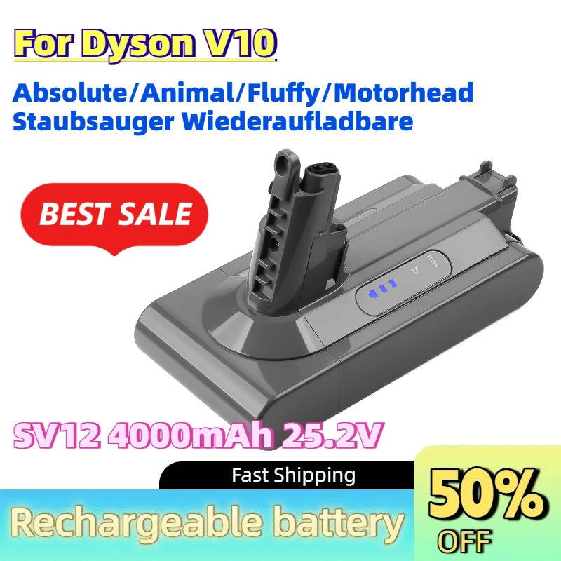 New SV12 4000mAh 25.2V Li-Ion Replacement Battery for Dyson V10 Absolute/Animal/Fluffy/Motorhead Staubsauger Wiederaufladbare