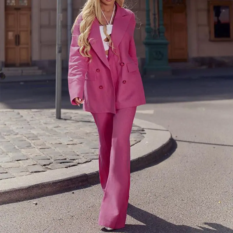 

Ele Women's Suit Jaet And Pants Set Long Sve Straight Leg Pants Two Piece Suit Faionable Workwear for Young Women