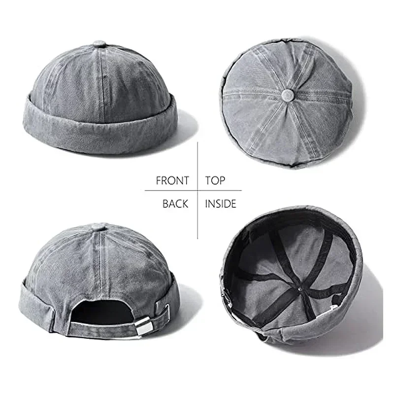 Brimless Docker Cap Washed Style Boy Girls Student Skullcap Hats Men Cotton Beanie Docker Brimless Hat Rolled Cuff Harbour Hats