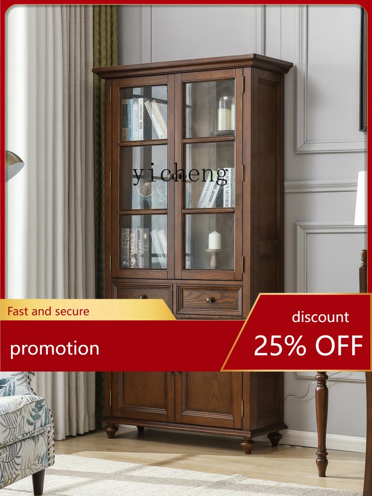 

CZ Solid Wood Bookcase Vintage Bookshelf Glass Display Storage Cabinet
