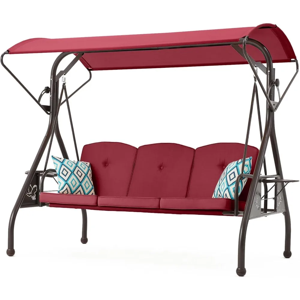 

Canopy 800LBS Ultra Load Outdoor Swing with Cup Holder 3-Seat Porch Swing for Adults Heavy Duty Patio Swings Bed