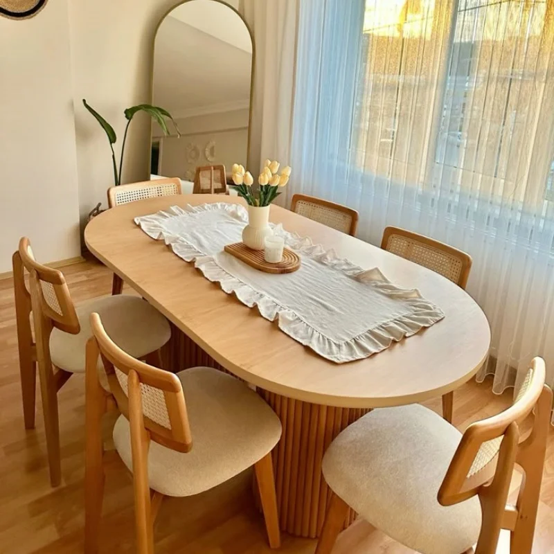 Nordic Simple Oval Home Kitchen Home Furniture Dining Room WoodenMore Design Modern 4 6 Seat  Dining Table