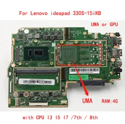 Placa-mãe portátil para Lenovo IdeaPad, Número do modelo, CPU, I3, I5, I7, 7ª, 8ª RAM, 4G + GPU, RX535, R540, 330S-15iKB, 100% testado